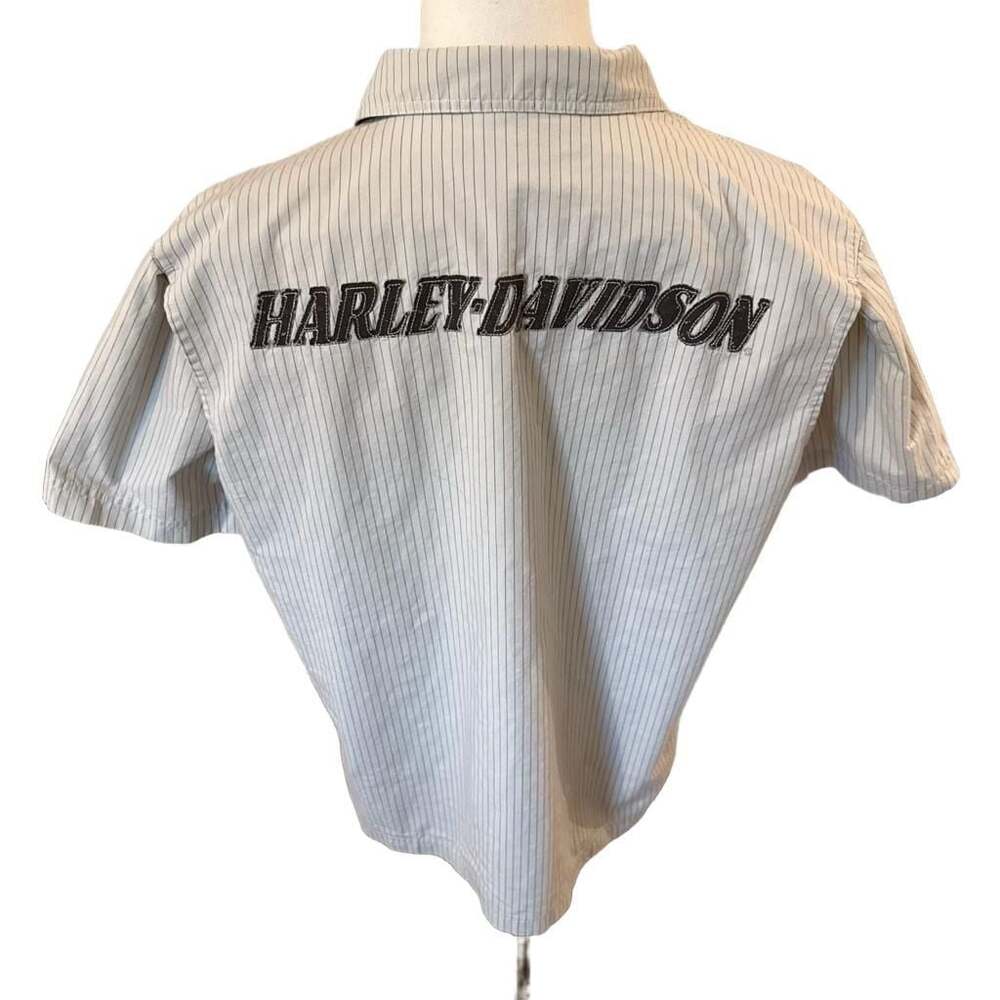 Harley-Davidson Men's Gray Pinstripe Short Sleeve Button Front Work Shirt Large